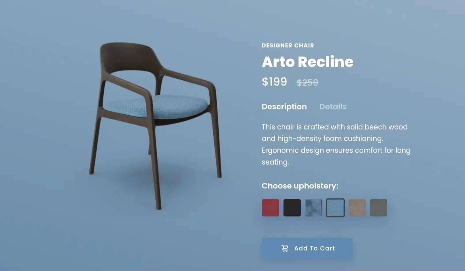 Animated Chair Product Page using HTML, CSS, and JavaScript Animated Chair Product Page using HTML, CSS, and JavaScript - Project Thumbnail