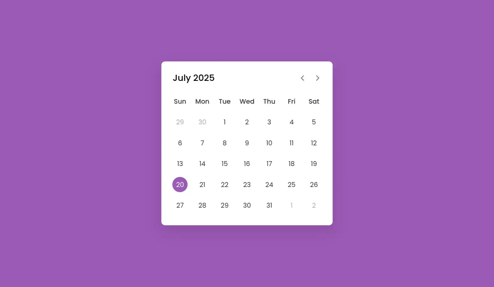 Dynamic Calendar in HTML, CSS & JavaScript – Interactive Date Picker UI - Project Thumbnail