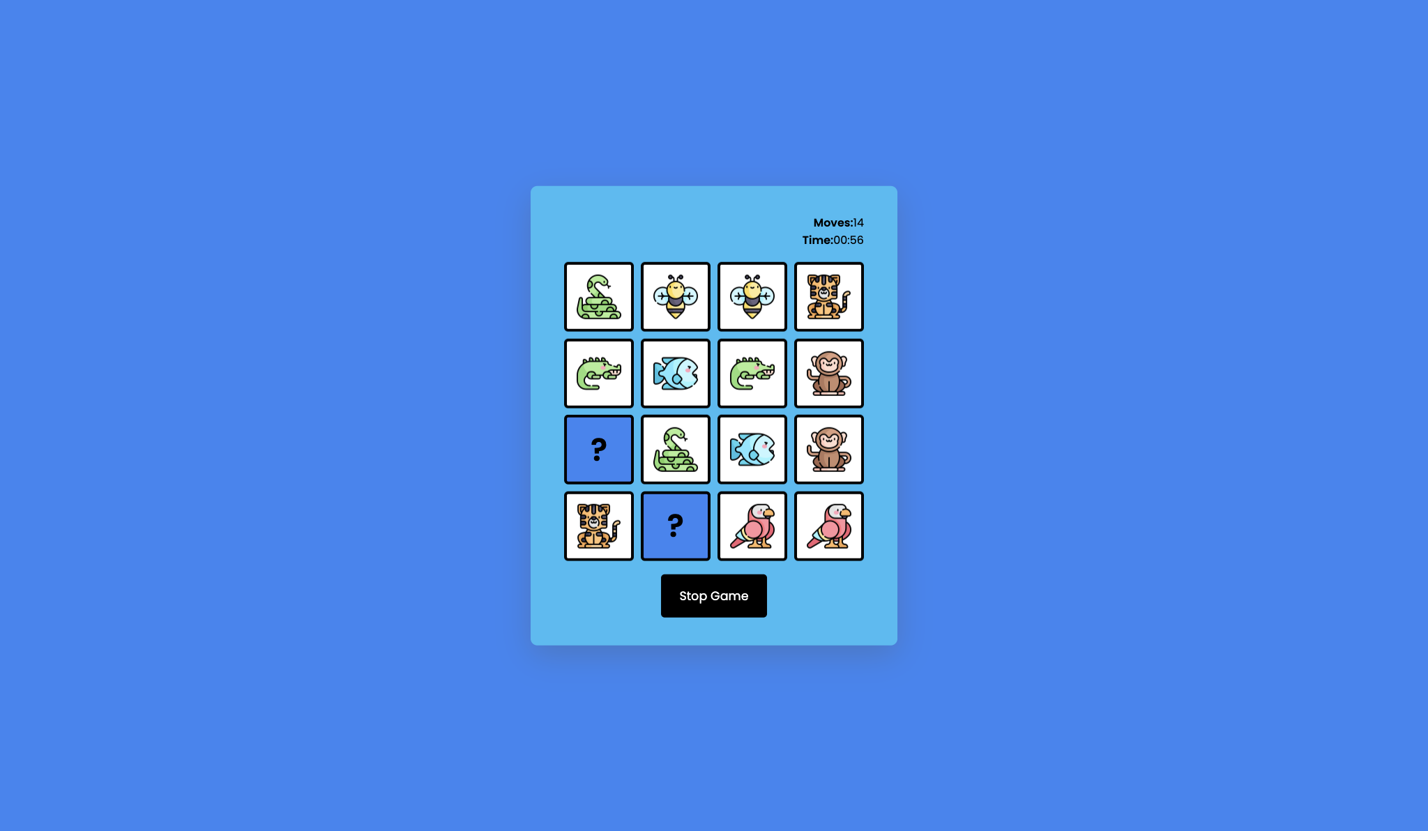 Screenshot of Memory Game in JavaScript | Interactive Matching Card Game project